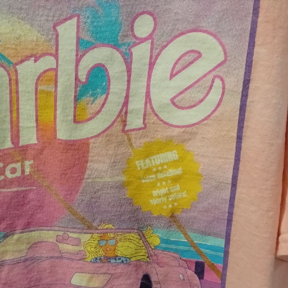 Barbie Dream Car Pink And White Tye Dye Tee Shirt. Size L - Picture 3 of 10